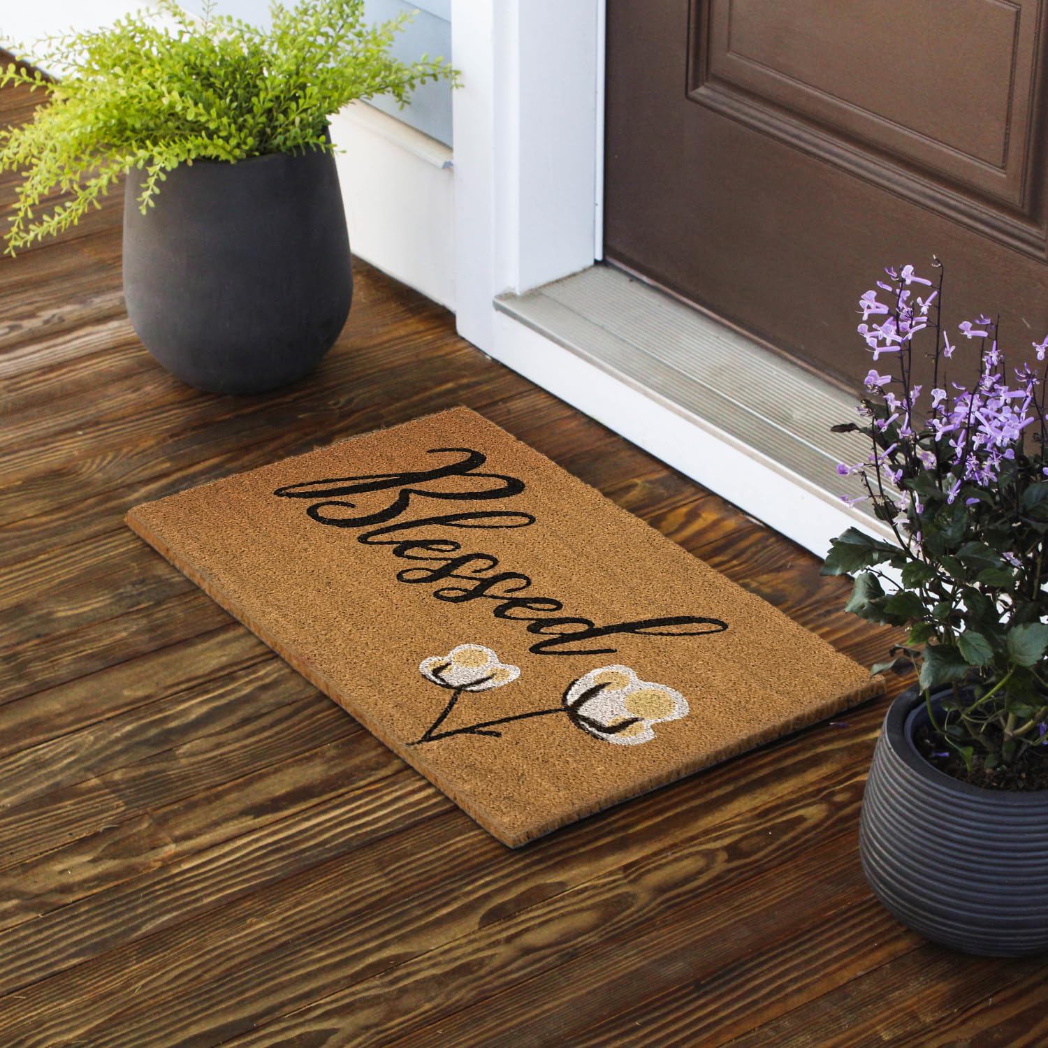 Avera Products | Blessed Cotton Bloom, Natural Coir Fiber Doormat, Anti-Slip Pvc Mat Back | 29    X 17
